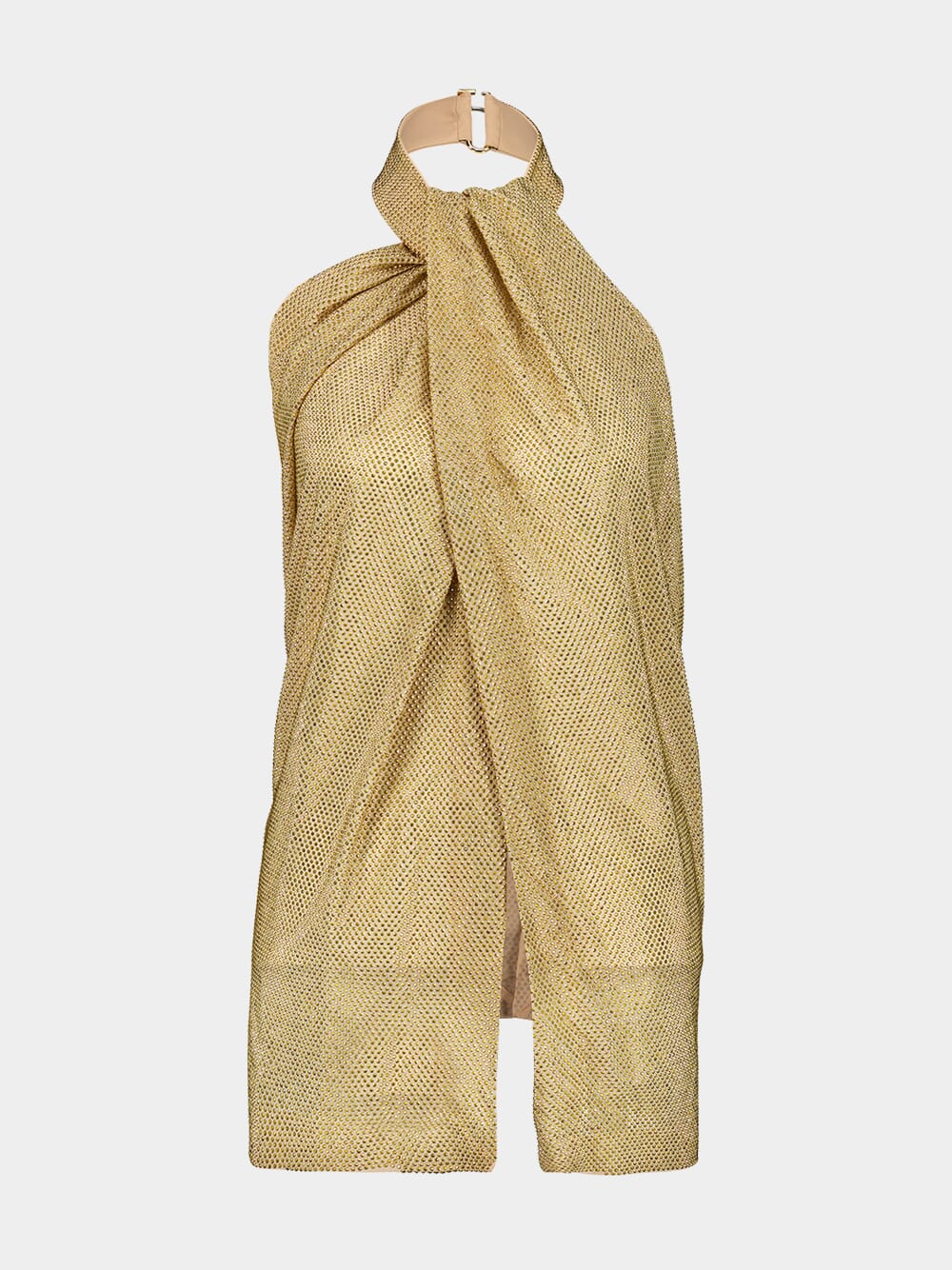 Gold Halterneck Panel Rhinestone Embellished Top - Image 7