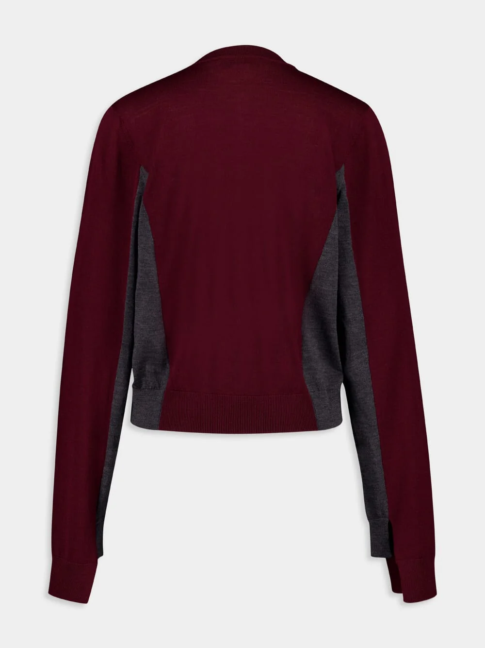 Grey and Bordeaux Cropped Wool Cardigan - Image 2