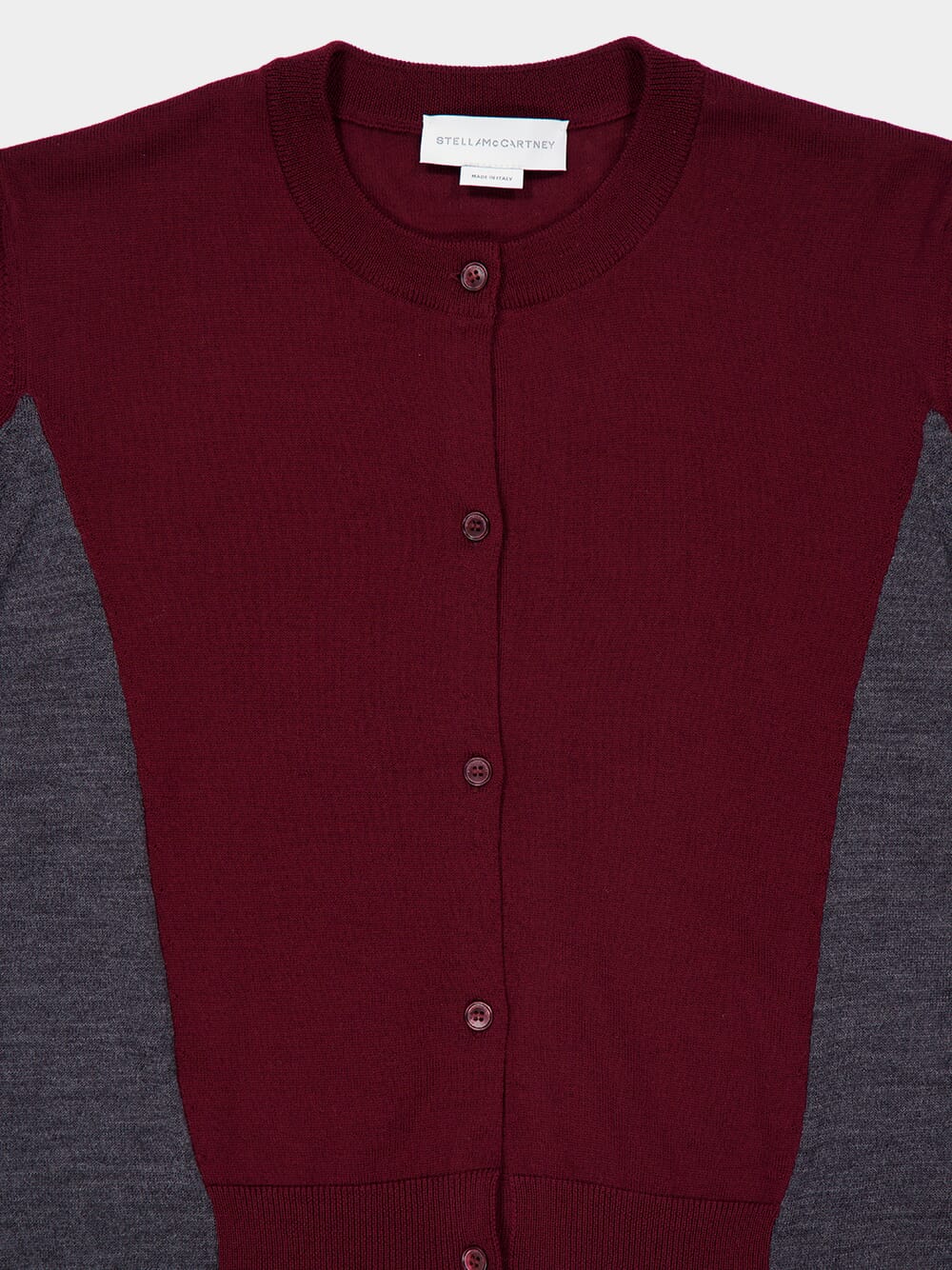 Grey and Bordeaux Cropped Wool Cardigan - Image 3