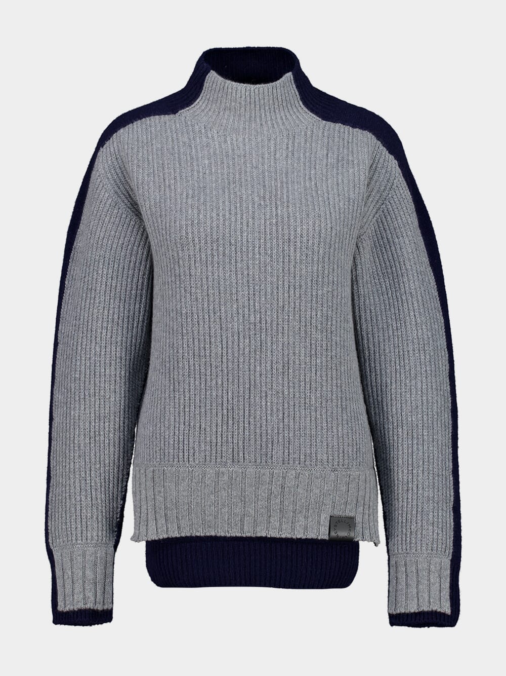 Grey and Navy Contrast Panel Turtleneck Jumper - Image 2