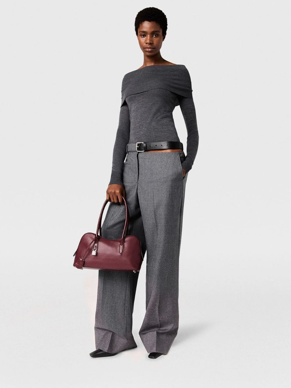 Grey Melange Flannel Straight-Leg Trousers