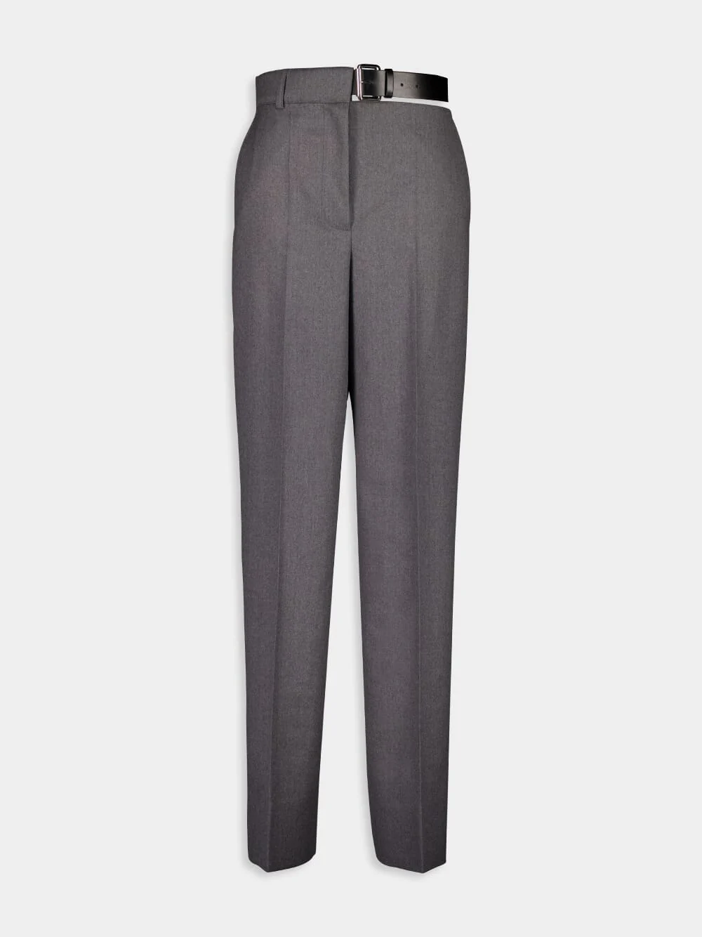 Grey Melange Flannel Straight-Leg Trousers - Image 2