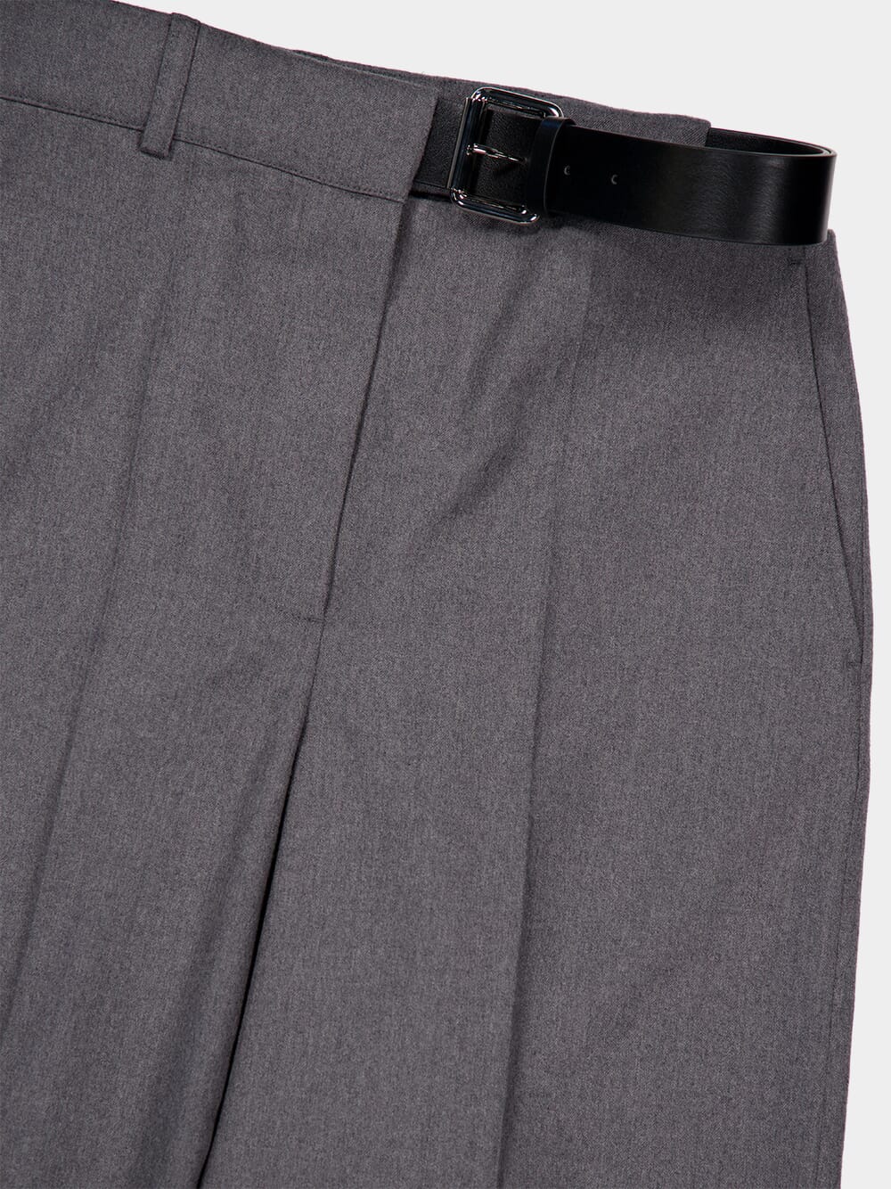 Grey Melange Flannel Straight-Leg Trousers - Image 5