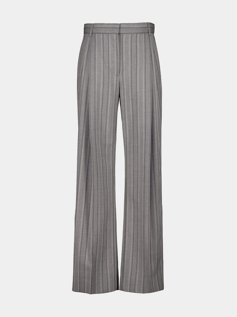 Grey Melange Striped Straight Trousers - Image 2