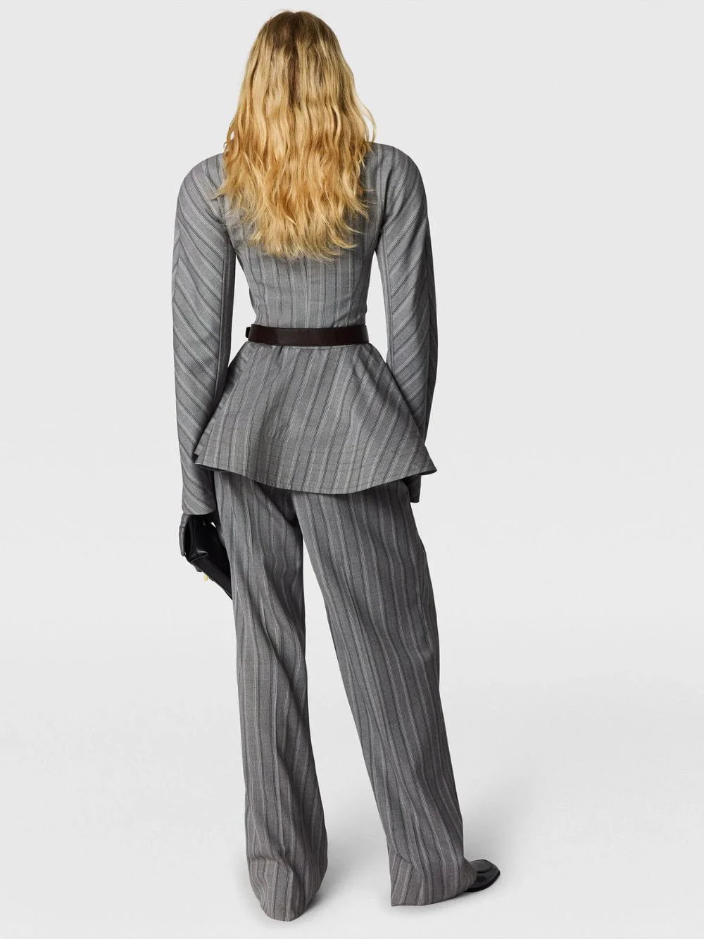 Grey Melange Striped Straight Trousers - Image 3