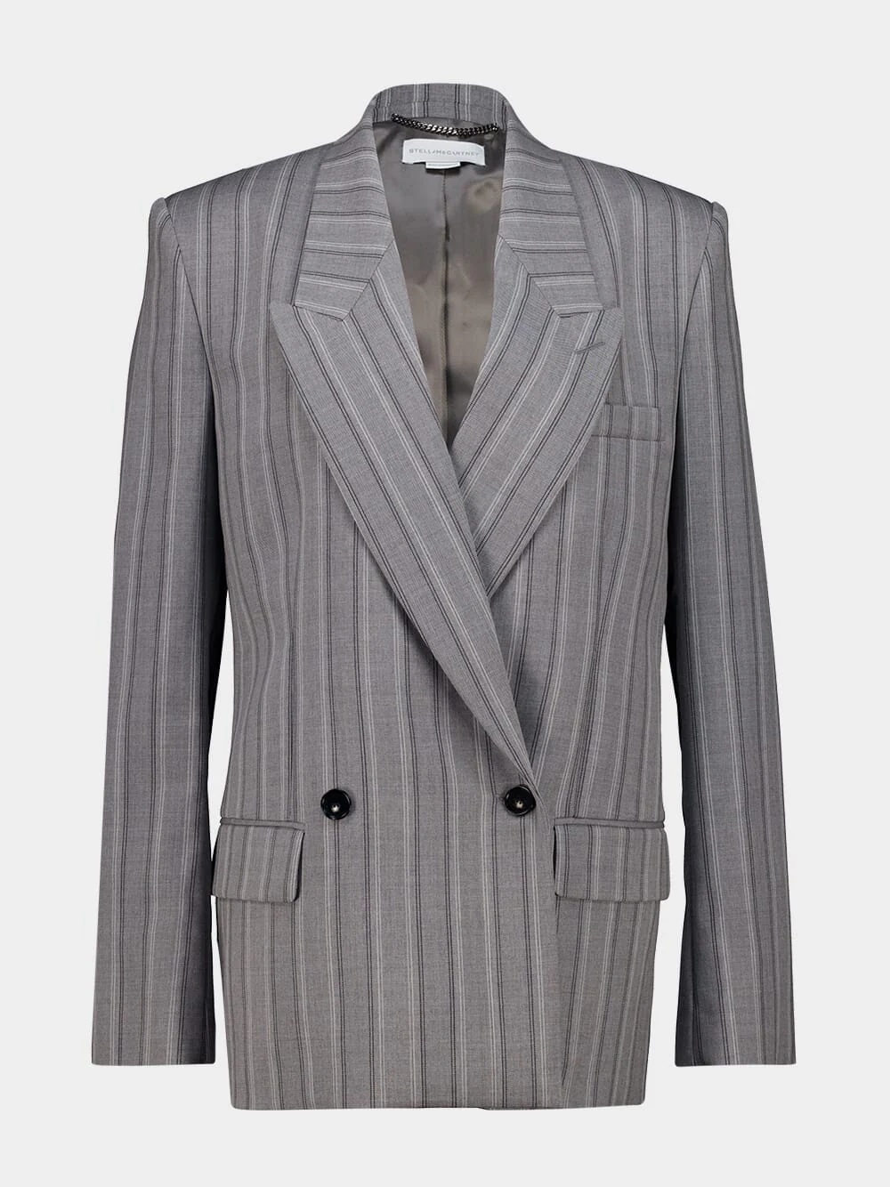 Grey Melange Striped Wool Blazer