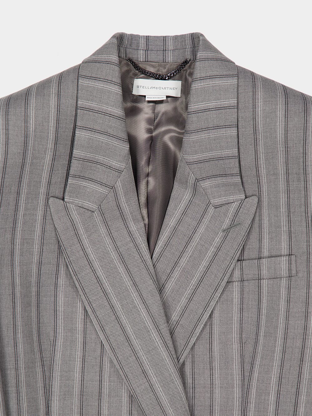 Grey Melange Striped Wool Blazer - Image 3