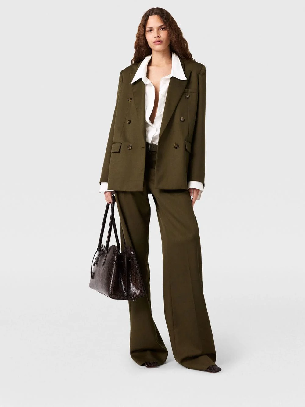 Khaki Pleated Wool Trousers