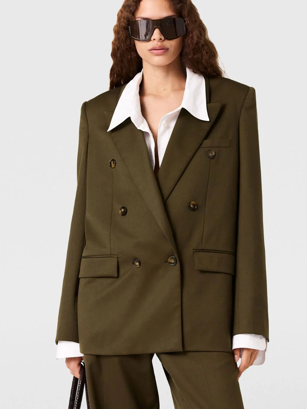 Khaki Wool Double-Breasted Blazer - Image 2