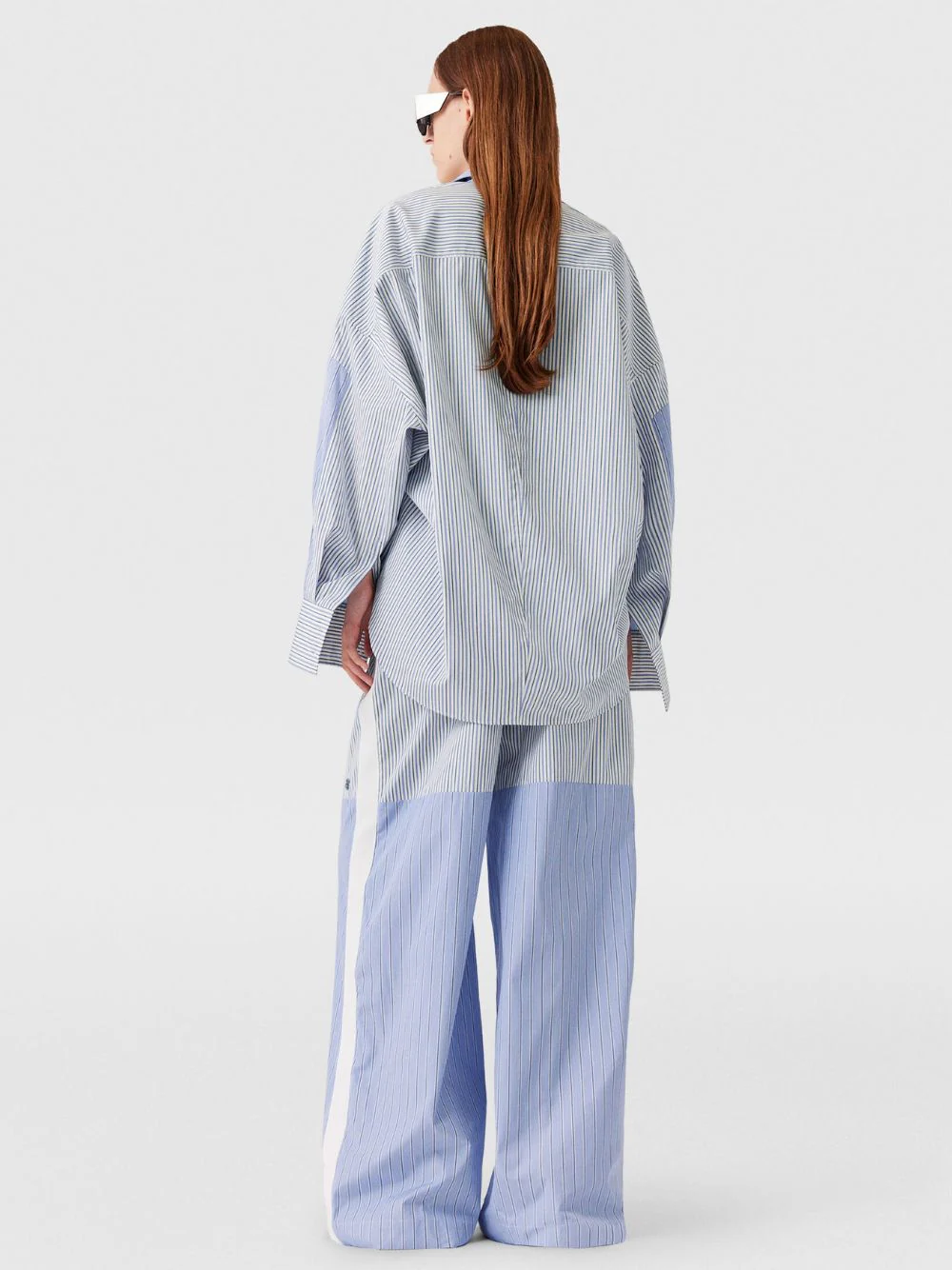 Light Blue Wide-Leg Mixed Stripe Trousers - Image 3