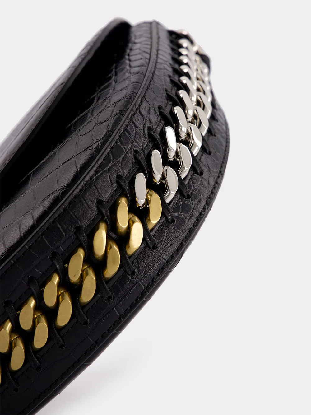 Frayme Medium Croc-Effect Black Shoulder Bag - Image 8