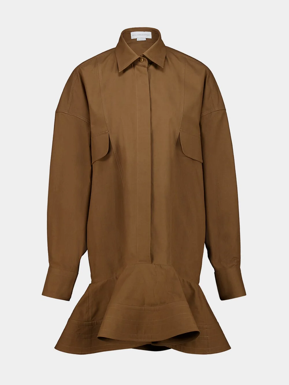 Pecan Washed Cotton Peplum Shirt Dress