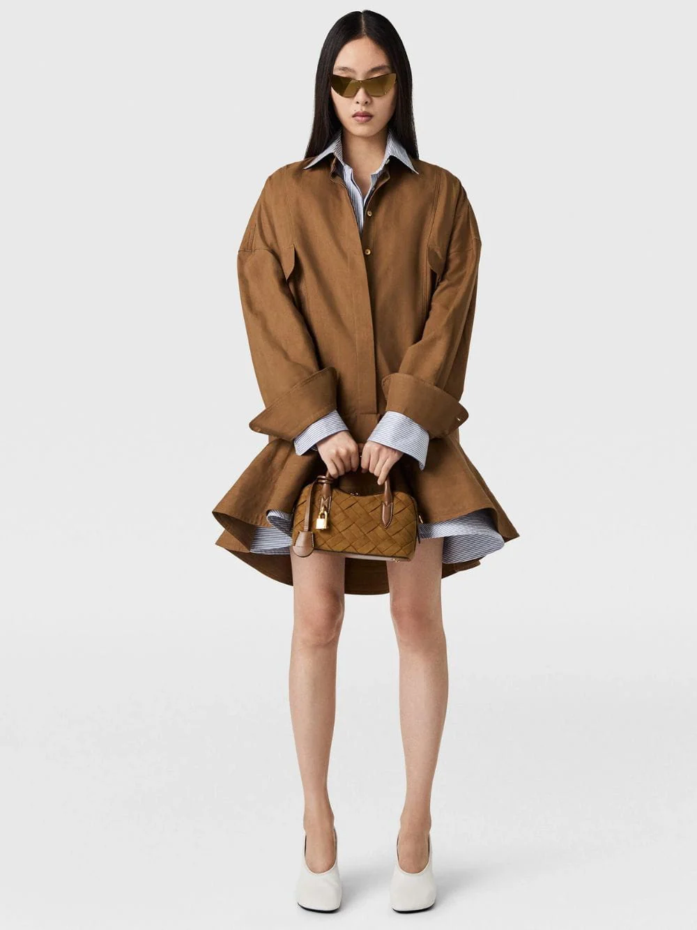 Pecan Washed Cotton Peplum Shirt Dress - Image 2