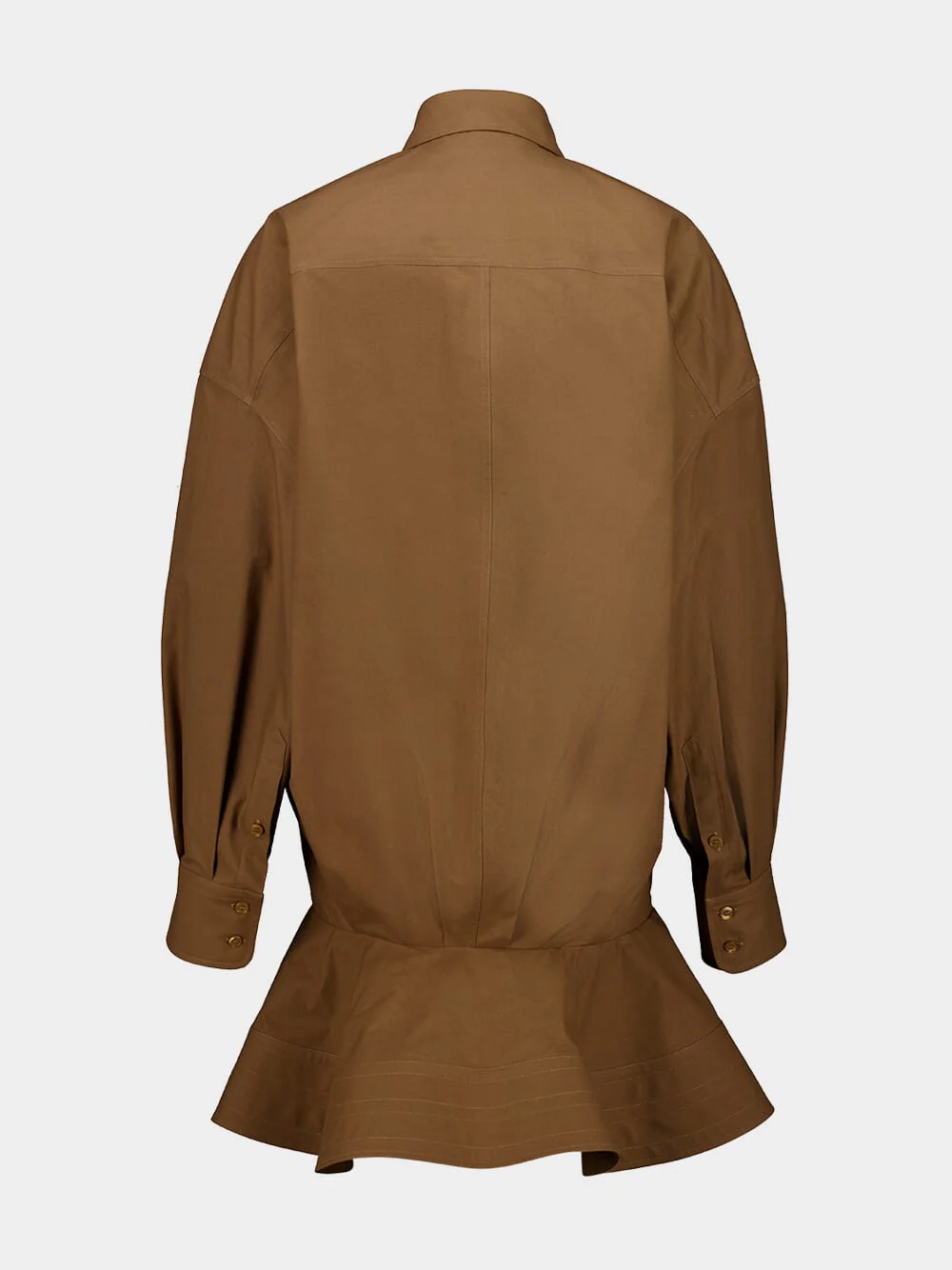Pecan Washed Cotton Peplum Shirt Dress - Image 3