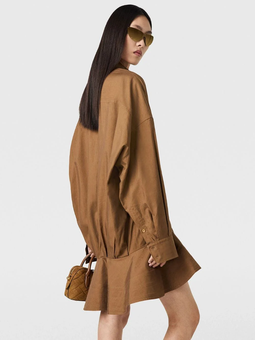 Pecan Washed Cotton Peplum Shirt Dress - Image 4