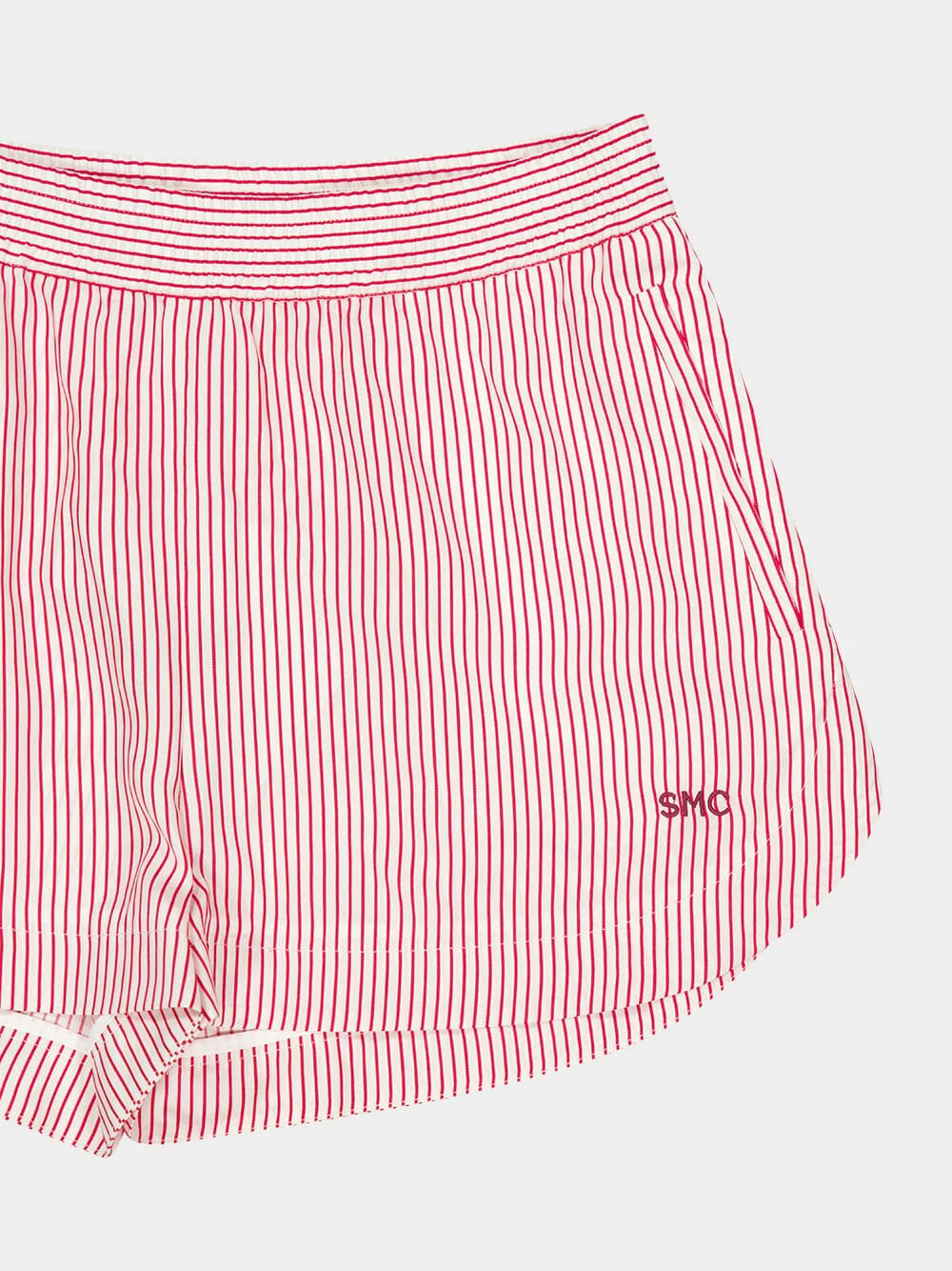 Red Striped Organic Silk Elasticated Shorts - Image 4