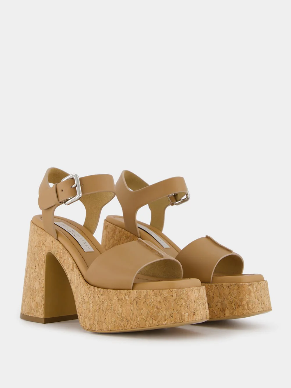 Skyla Tan Buckle Cork Platform Sandals - Image 3