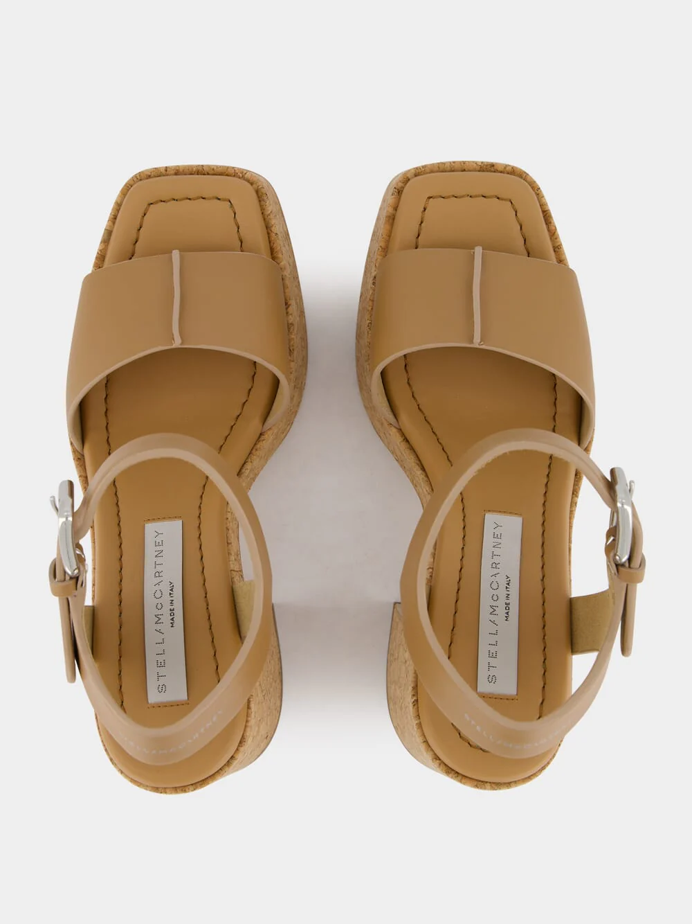 Skyla Tan Buckle Cork Platform Sandals - Image 4