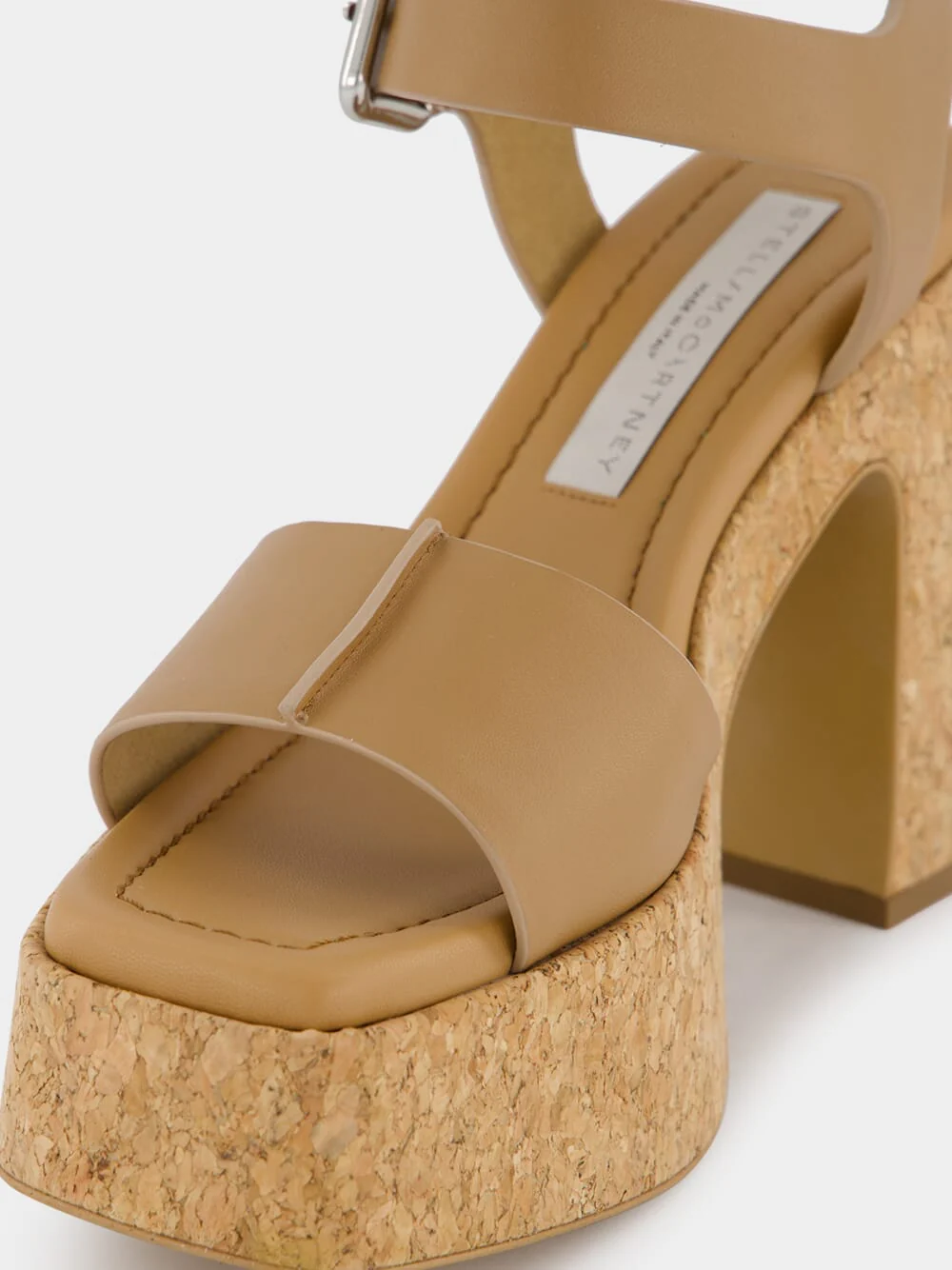 Skyla Tan Buckle Cork Platform Sandals - Image 7