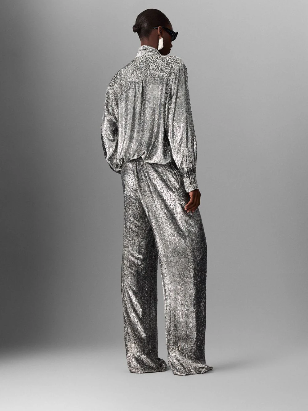 Silver Animal-Textured Lame Velvet Trousers - Image 4