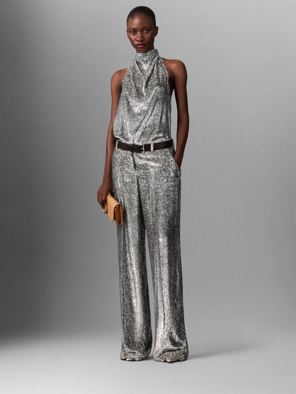 Silver Metallic Velvet Halterneck Top