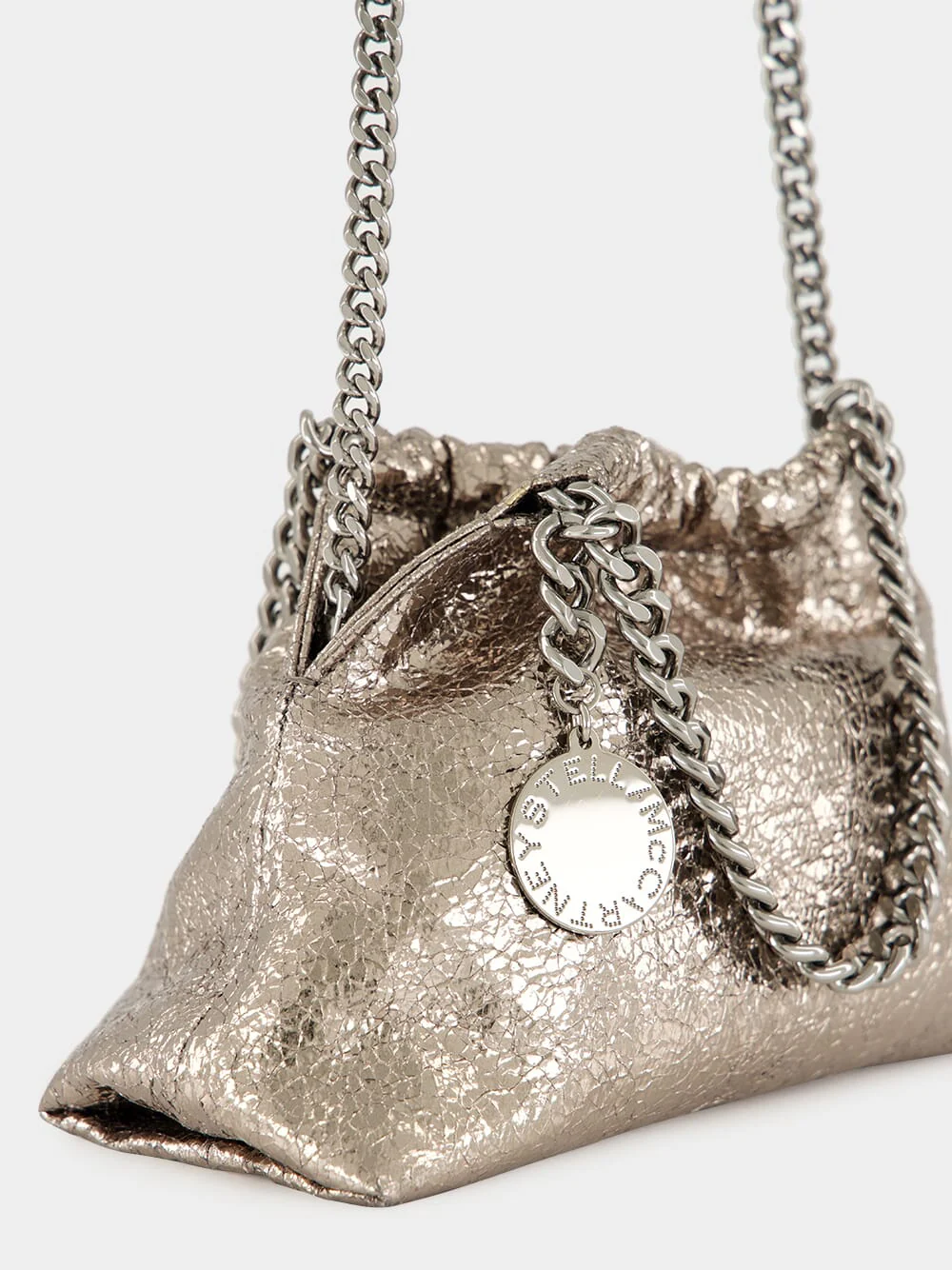 Steel Grey Falabella Mini Drawstring Bag in Metallic Cracklé - Image 7