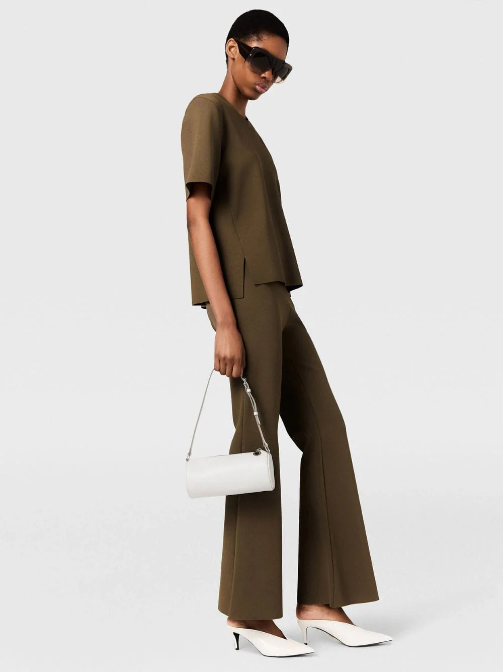 Brown Compact Knit Trousers - Image 2
