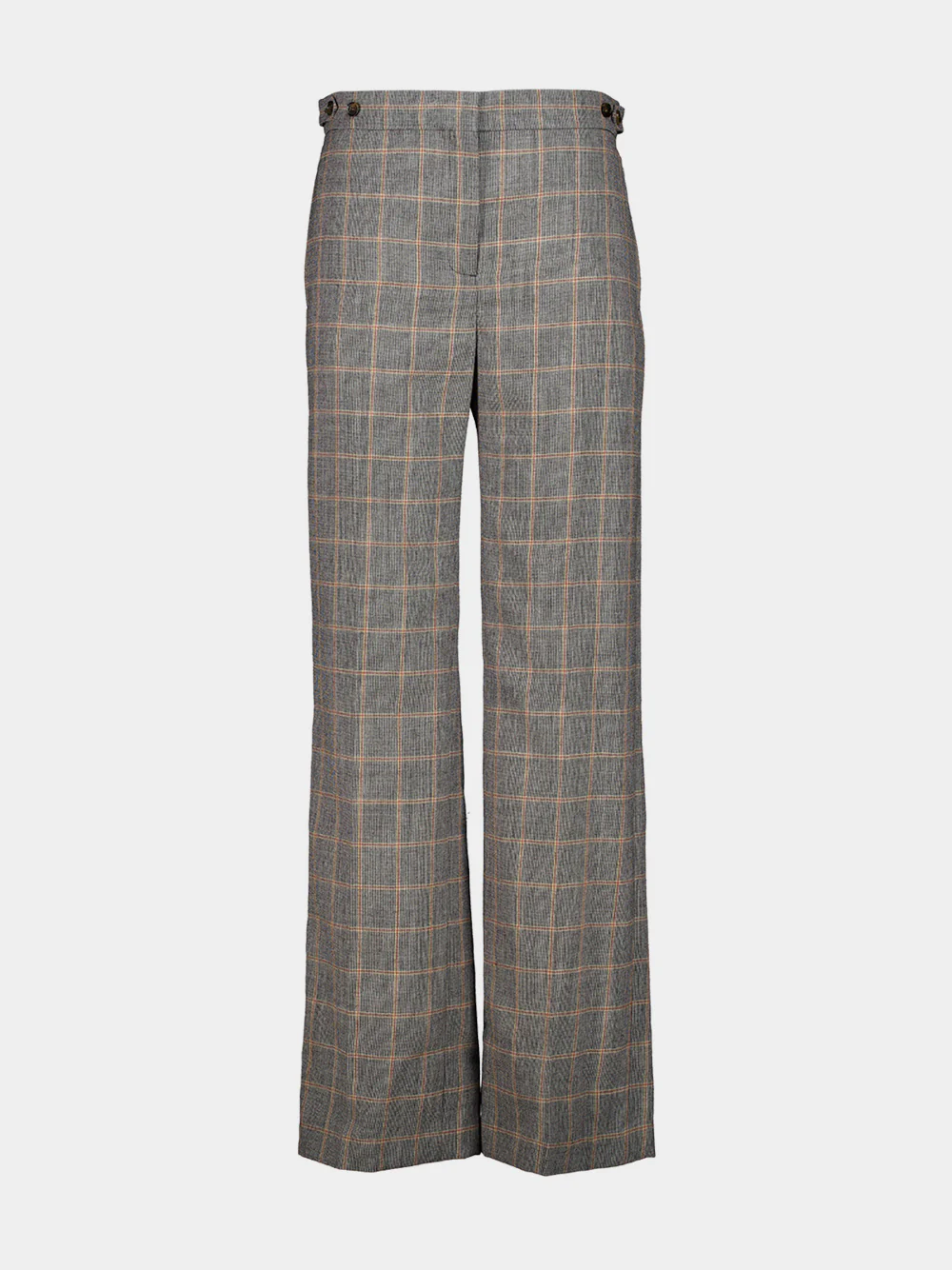 Grey Mélange Checked Wool Tailored Trousers