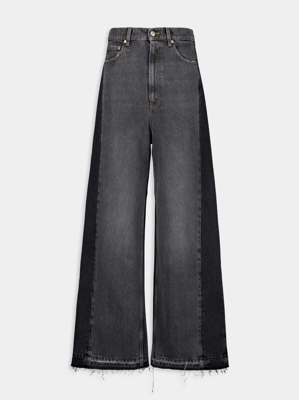 Two-Tone Black Wide-Leg Denim Jeans