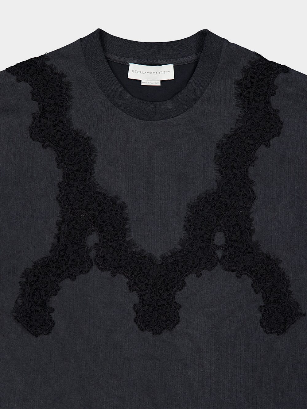 Washed Black Lace Detail Relaxed T-Shirt - Image 3