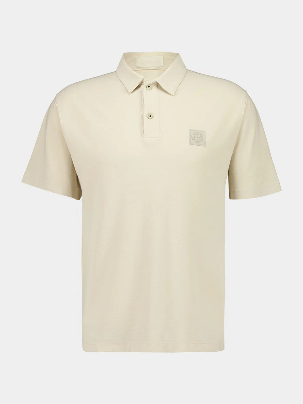 Beige Cotton Crepe Jersey Polo Shirt