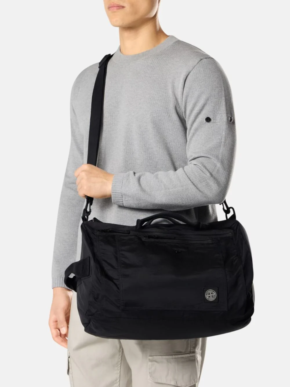 Black Coated Nylon Duffle Bag with Logo Patch - Image 2