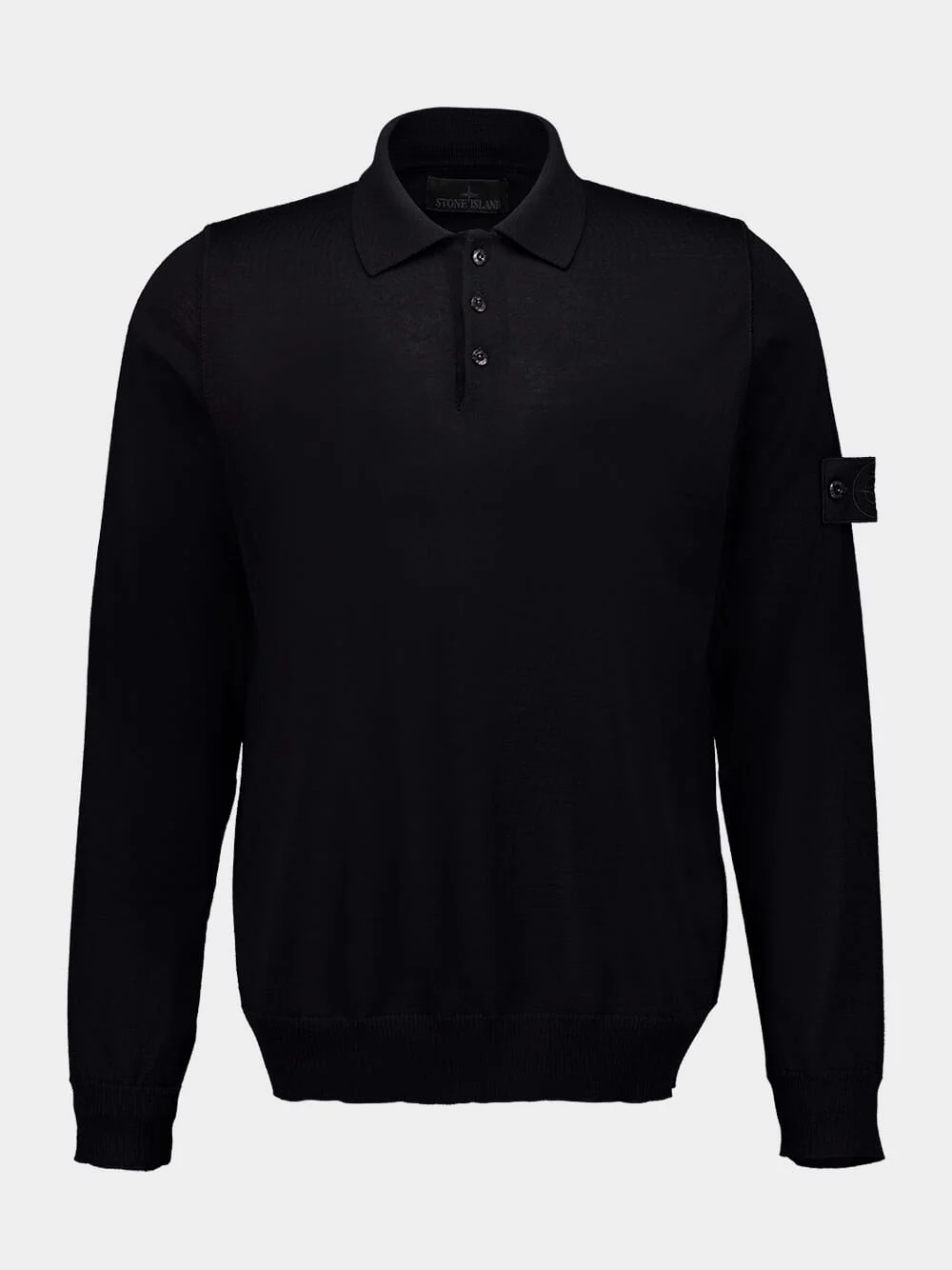 Black Long Sleeve Virgin Wool Polo Shirt
