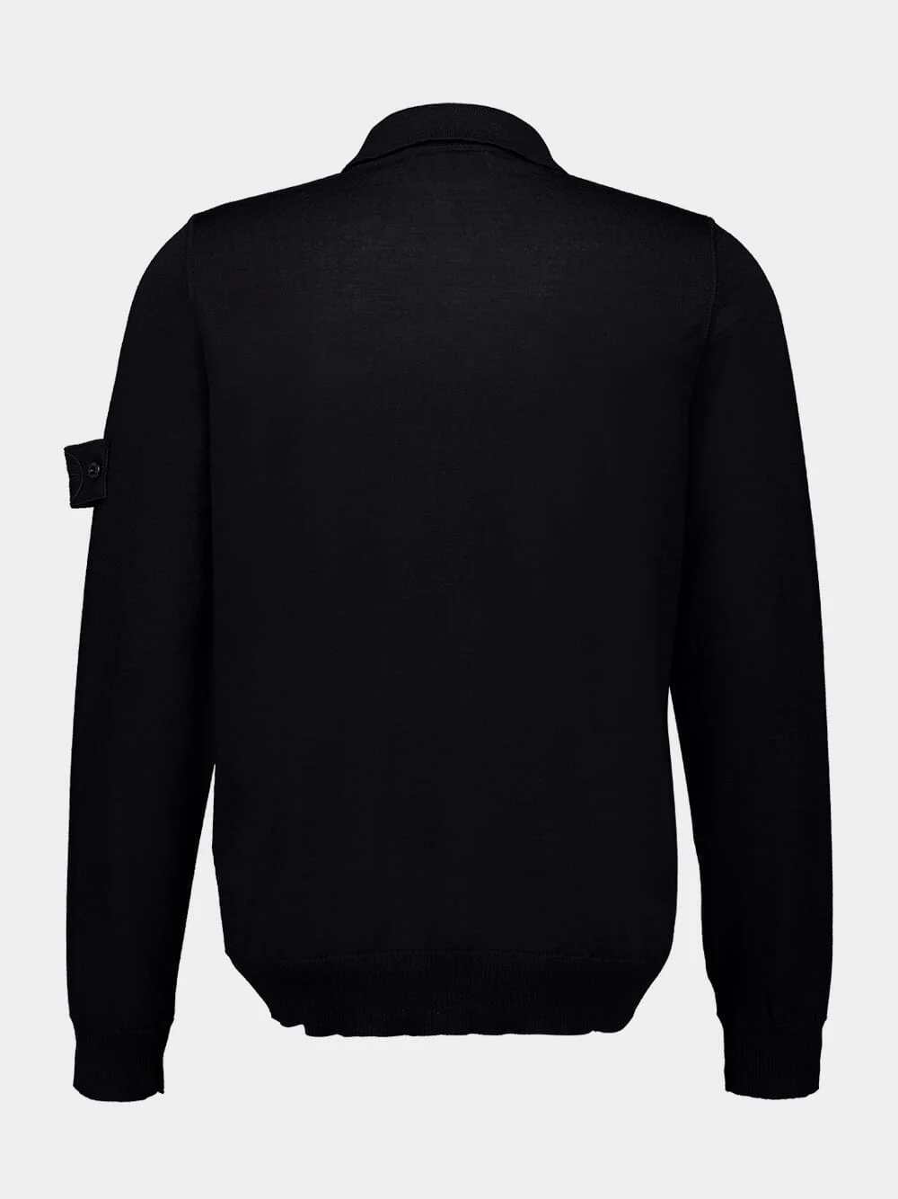 Black Long Sleeve Virgin Wool Polo Shirt - Image 2