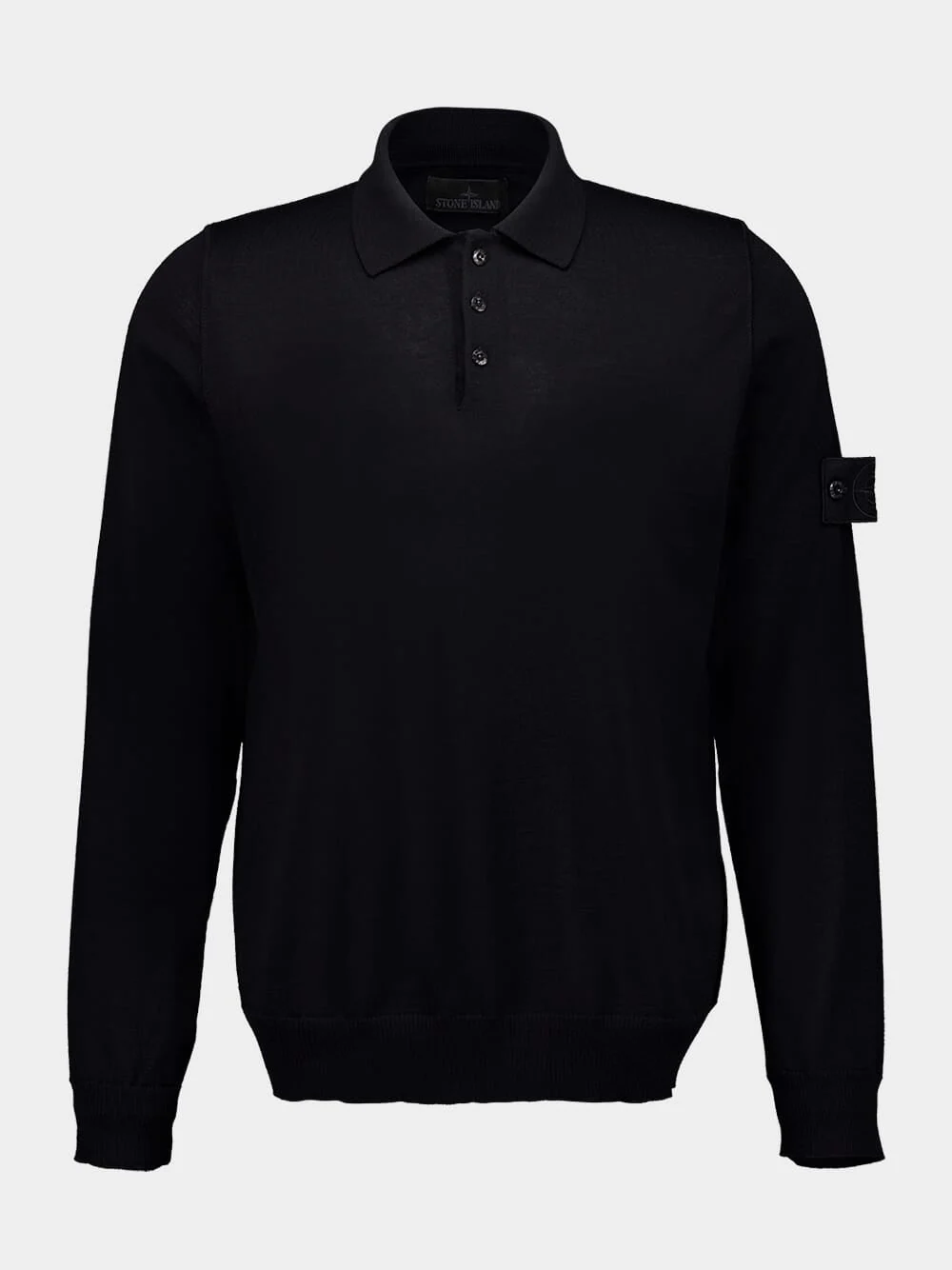 Black Long Sleeve Virgin Wool Polo Shirt - Image 5