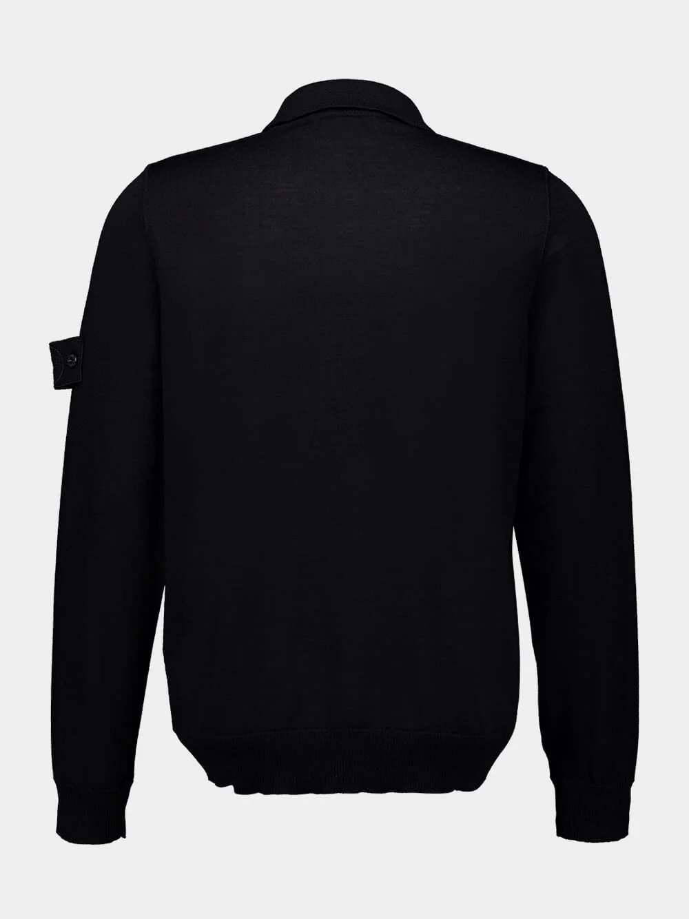 Black Long Sleeve Virgin Wool Polo Shirt - Image 6