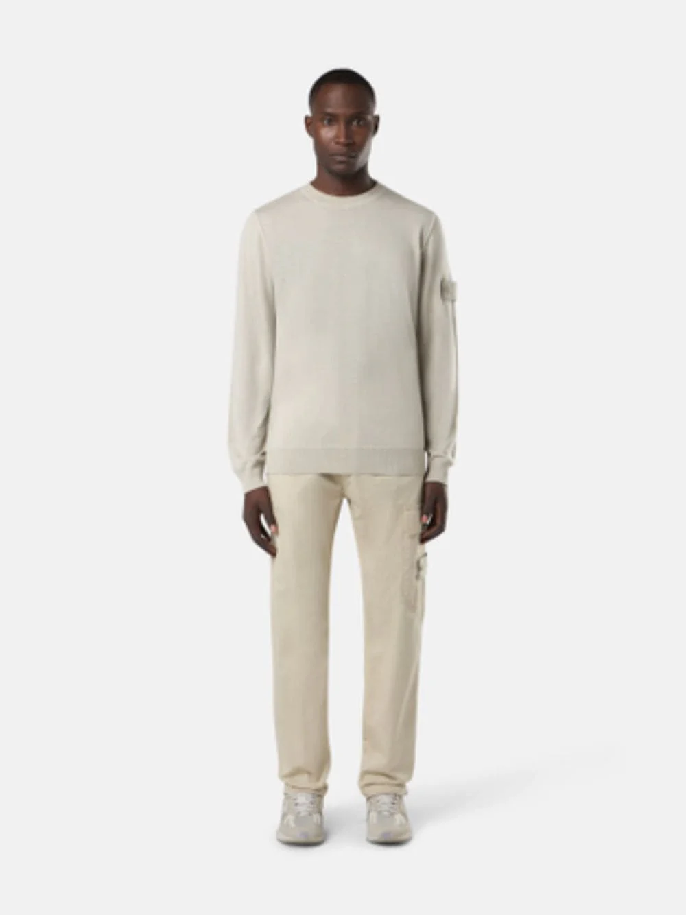 Beige Crewneck Jumper with Ribbed Details - Image 2