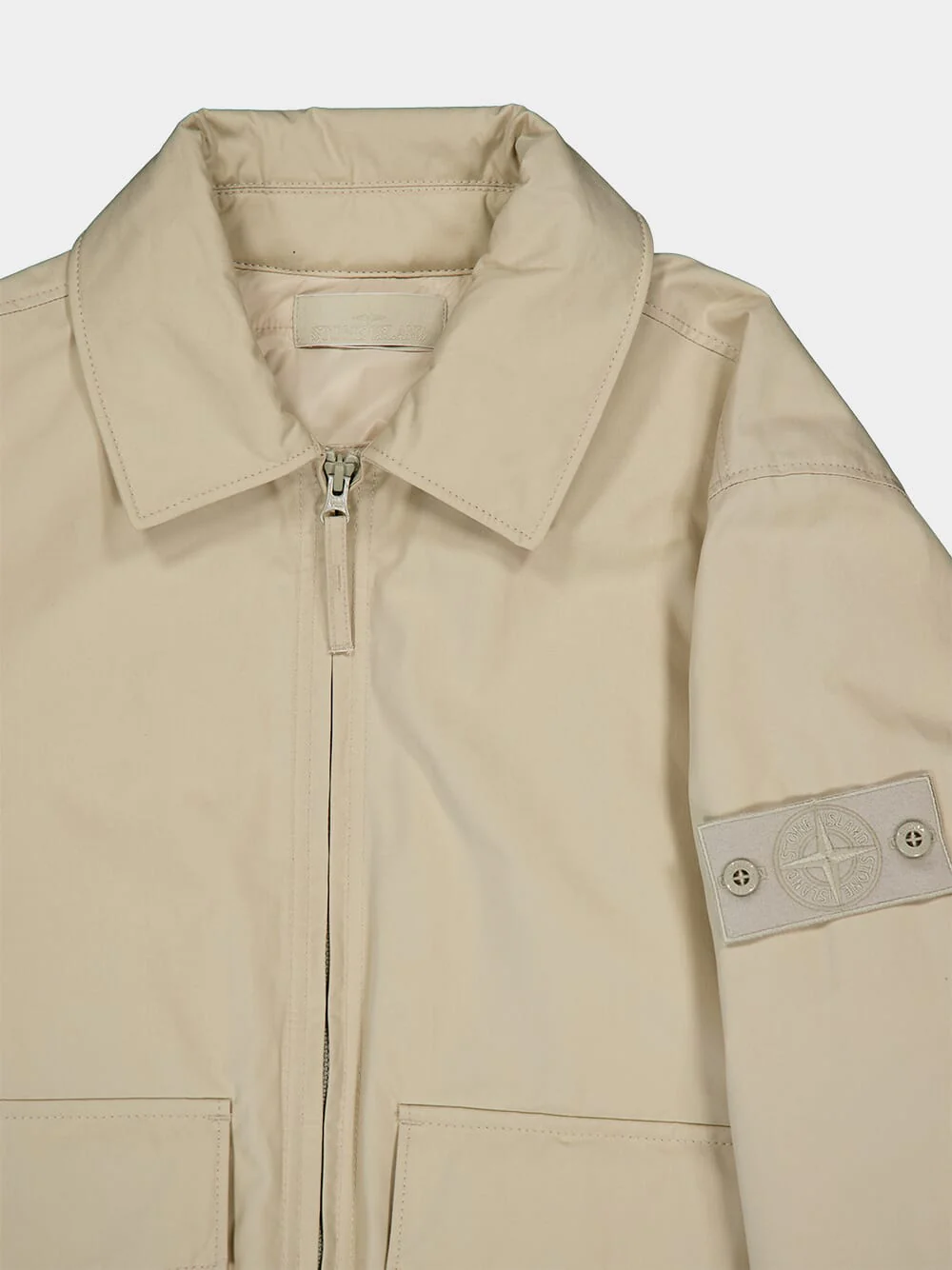 Beige Logo Patch Zipped Jacket - Image 3