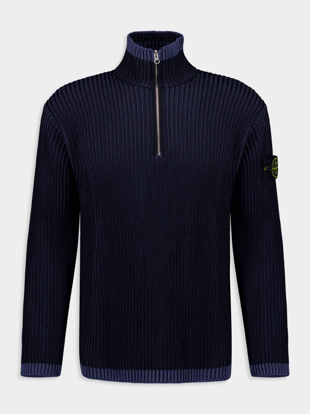 Navy Blue Loose Fit Half Zip Wool Sweater