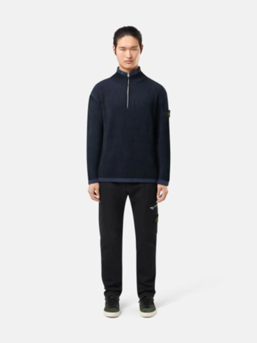 Navy Blue Loose Fit Half Zip Wool Sweater - Image 2