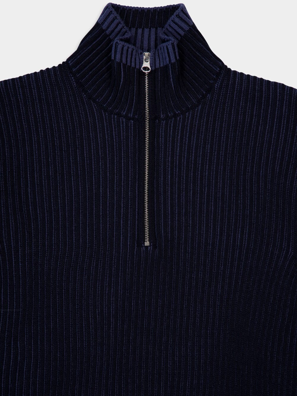 Navy Blue Loose Fit Half Zip Wool Sweater - Image 5