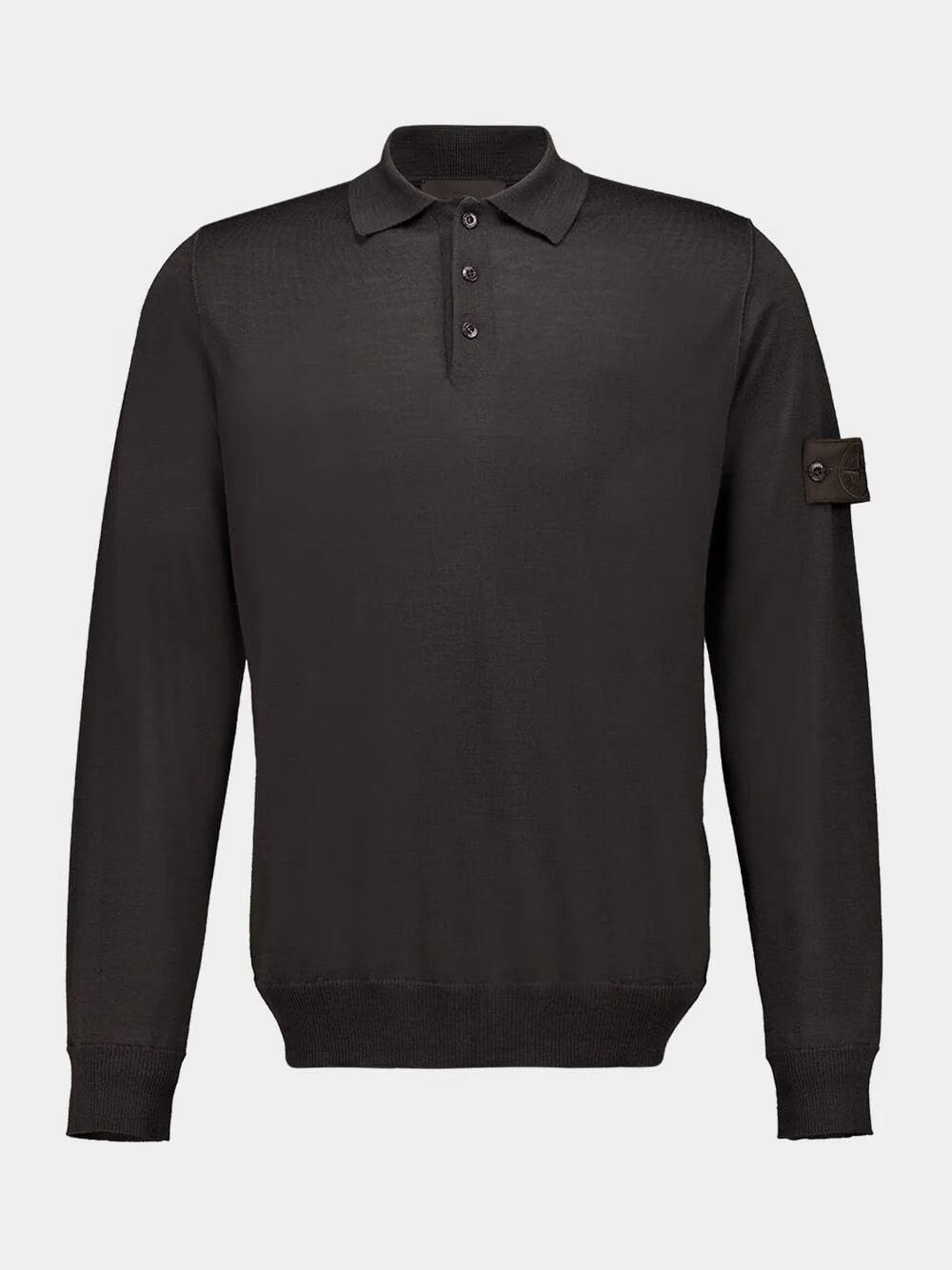 Dark Brown Wool Long-Sleeve Polo Jumper