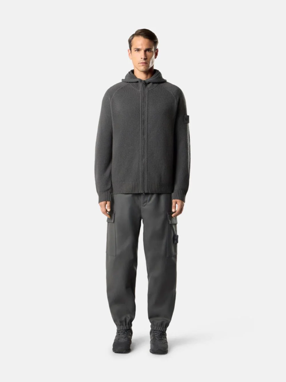 Dark Grey Cashmere Zip-Up Hooded Jumper