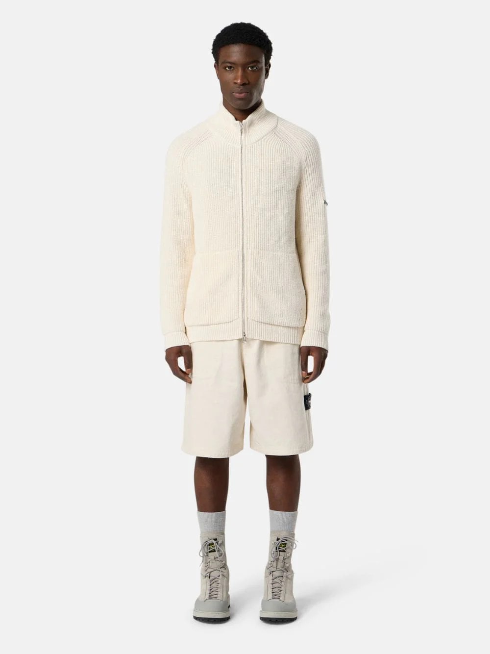 Ivory Natural Cotton Gabardine Bermuda Shorts