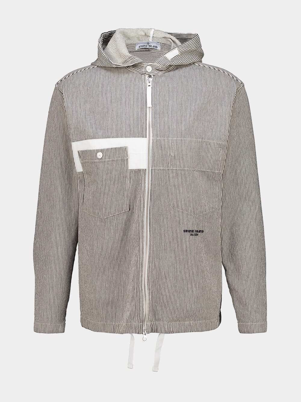 Navy Blue Marina Striped Cotton Hooded Jacket - Image 2