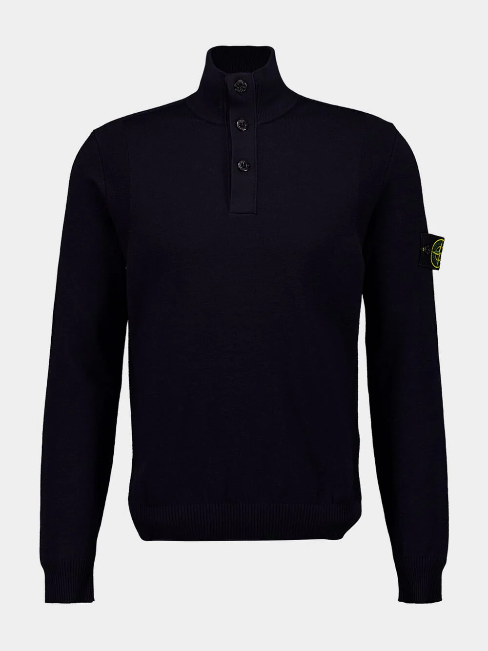 Navy Stretch Wool Half-Button Jumper