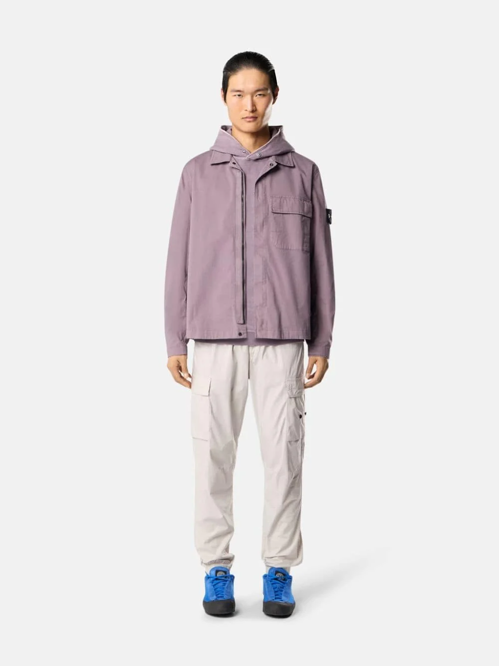 Purple Grey Stretch Organic Cotton Twill Overshirt - Image 2