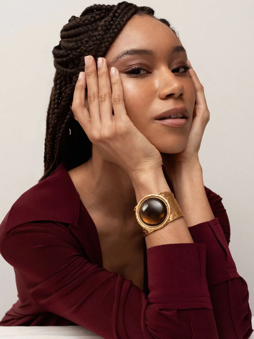 Brown Sphere Cuff Bracelet with Smoky Quartz