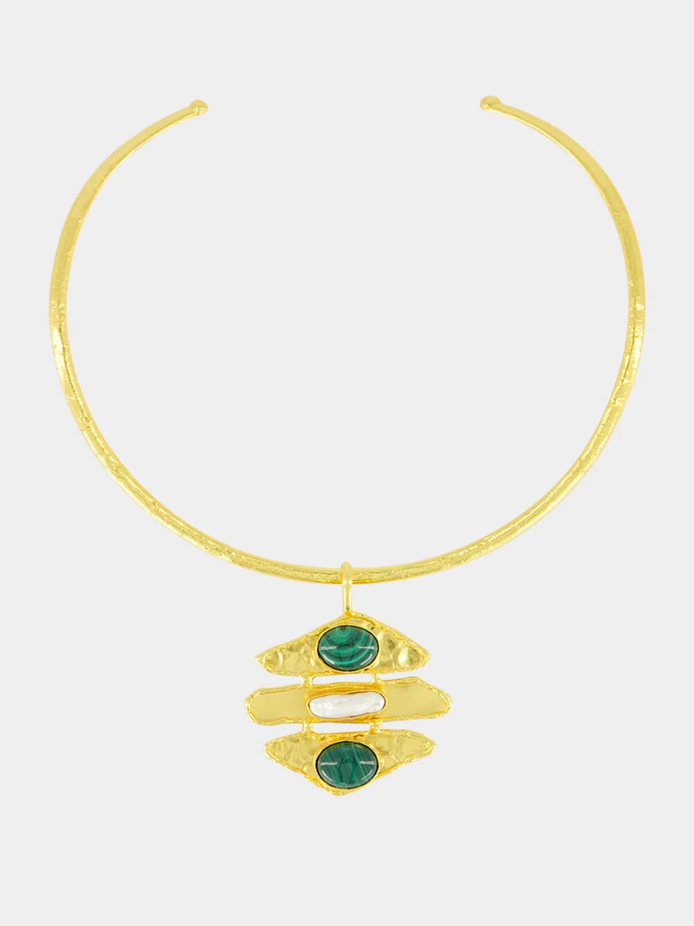 Brutalist Gold Necklace with Malachite