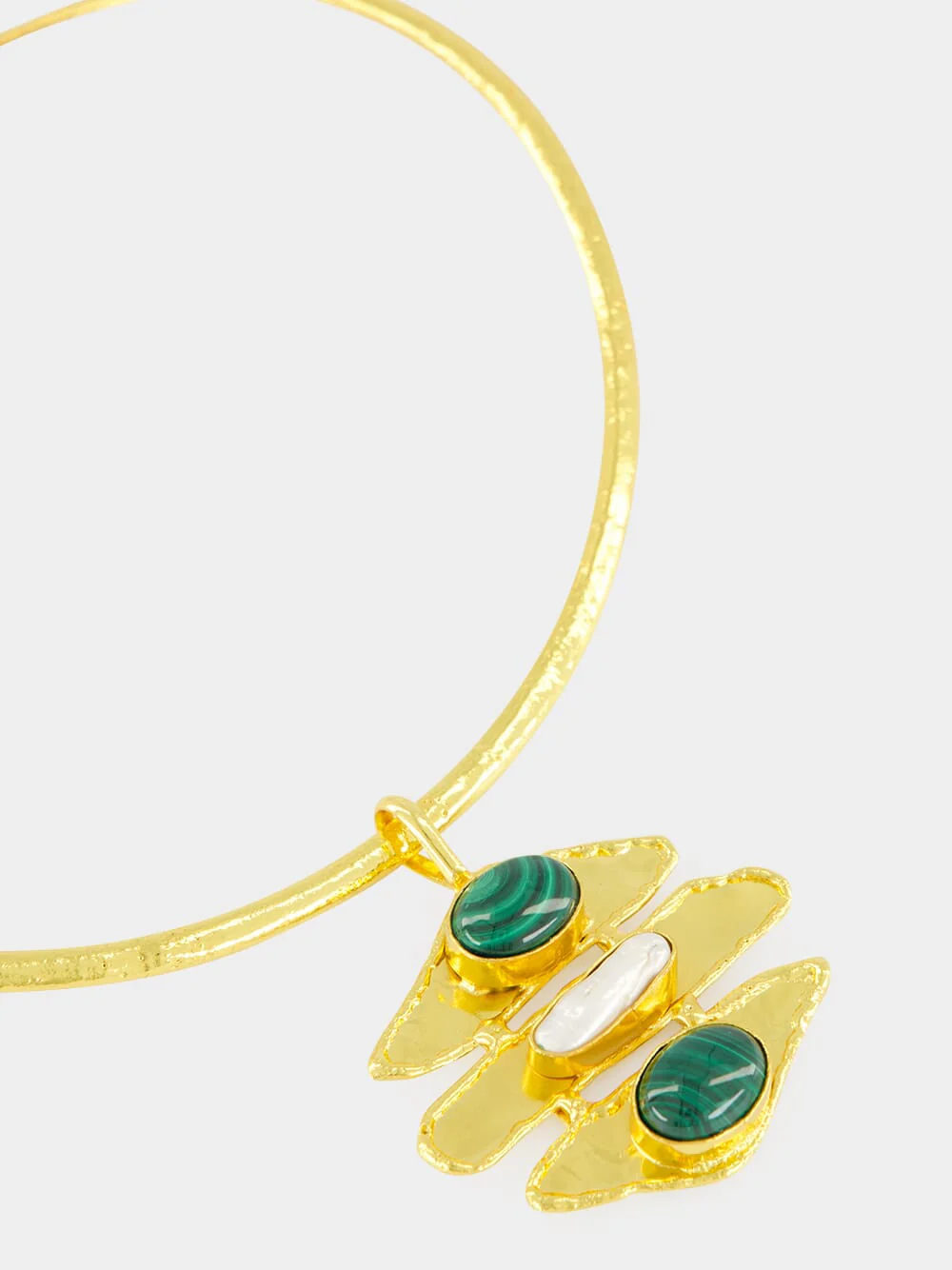 Brutalist Gold Necklace with Malachite - Image 2